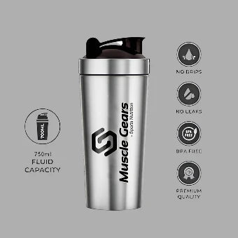 MUSCLE GEARS STAINLESS STEEL SHAKER  750 ml