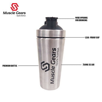 MUSCLE GEARS STAINLESS STEEL SHAKER  750 ml