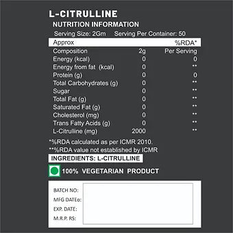 L-Citrulline 100% pre workout Supplement, 100 GM Unflavored