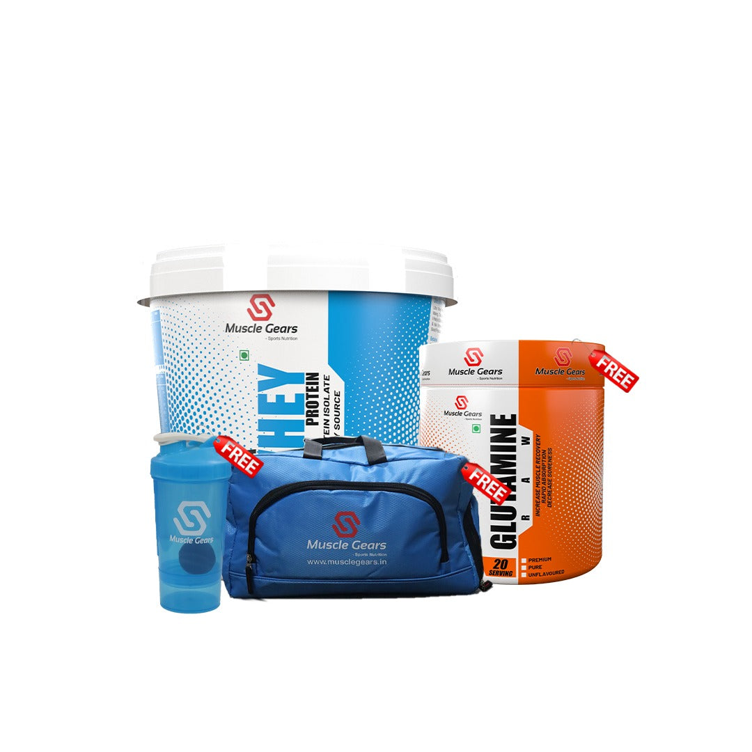 muscle gears buy ultra whey protein +gym bag+ glutamine+shaker free